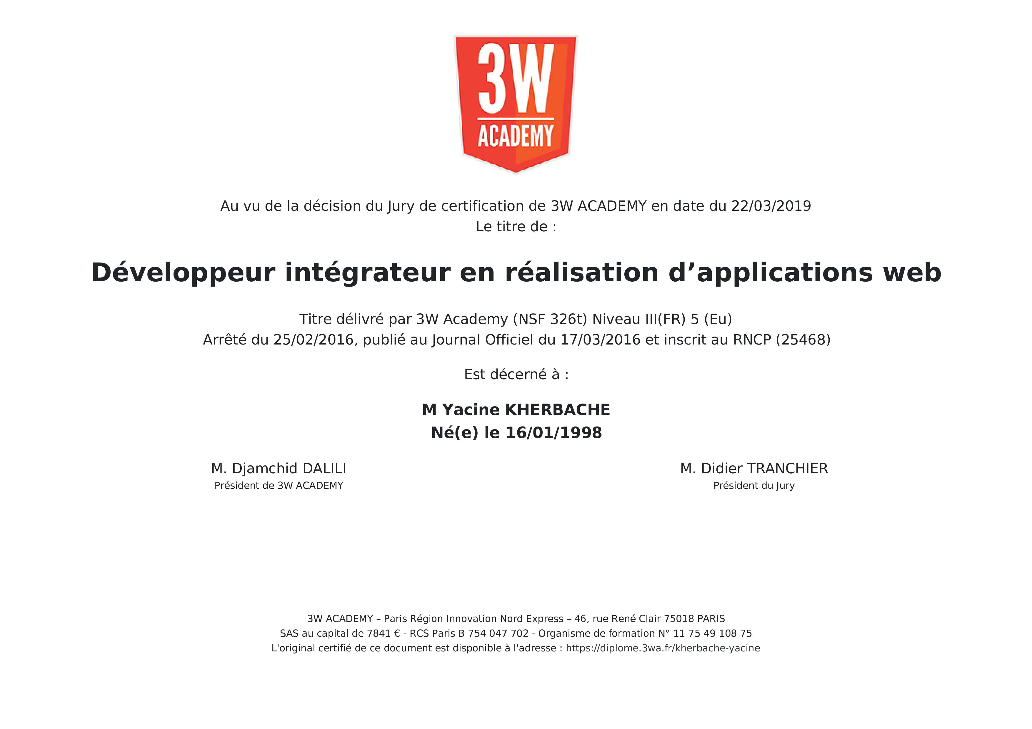 diplomes kherbache yacine 3wa