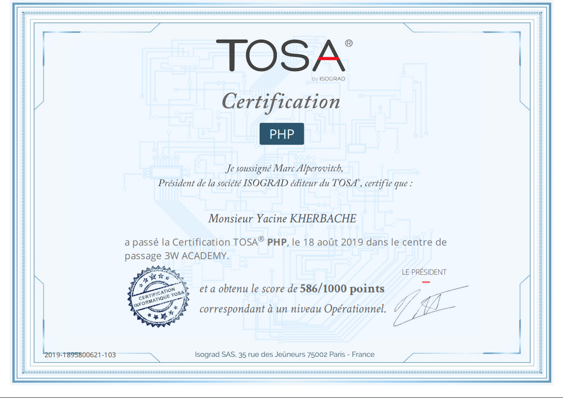 diplomes kherbache yacine tosa 3wa php